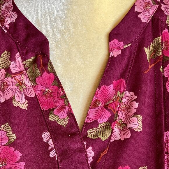 Nanette Nanette Lepore Floral Button Down Top Sz M Maroon And Pink Long Sleeves - Picture 6 of 9